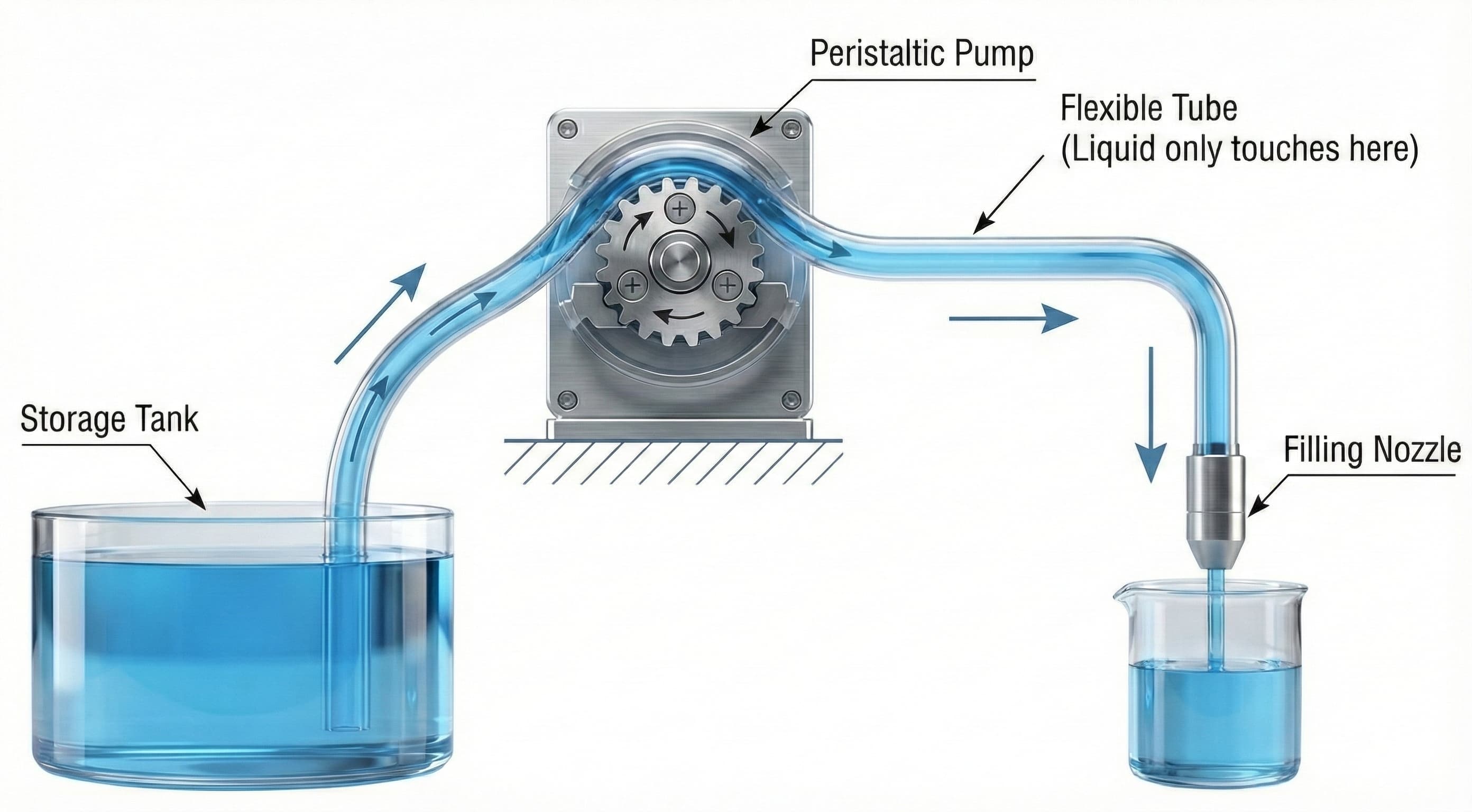 Peristaltic pump liquid filling mechanism